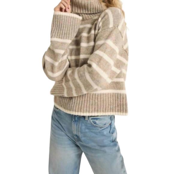 NEW Z SUPPLY josephine stripe sweater in heather taupe - Picture 2 of 3